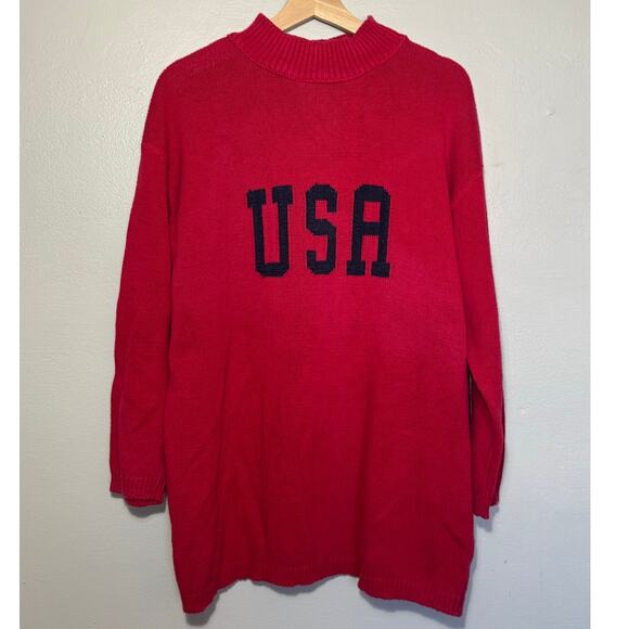 Liz Claiborne Sweaters - Vintage Liz Claiborne Womens Size M Mock Neck Red & Blue USA Sweater 100% Cotton